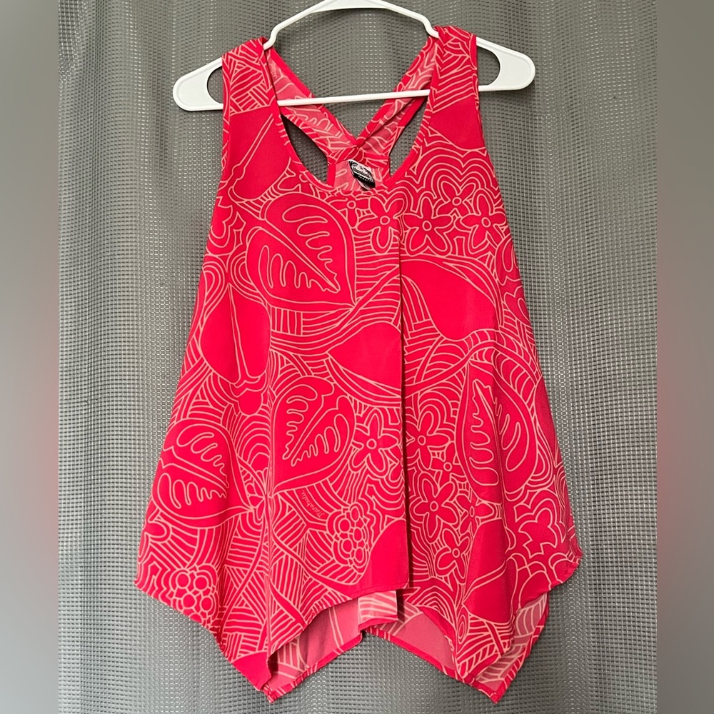 Manuhealii Manuheali'i Top Tank Blouse Sz S Pink Pua Flower Flowy